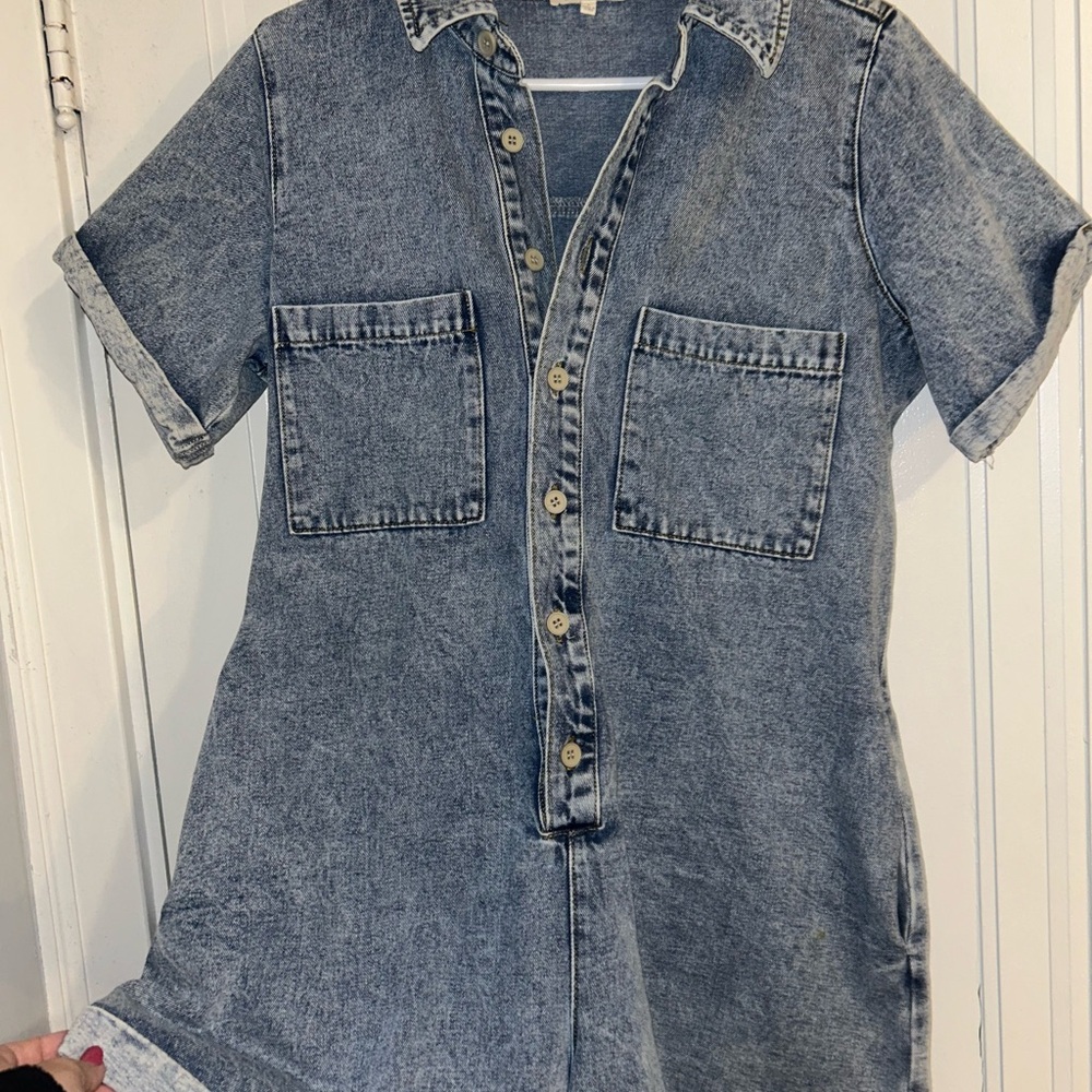 Denim Short-Sleeve Romper